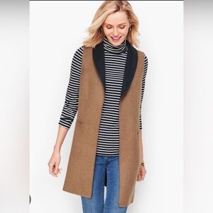 Talbots 3X Tan/Black knee length Wool/Flannel Vest with deep pockets. Very soft!